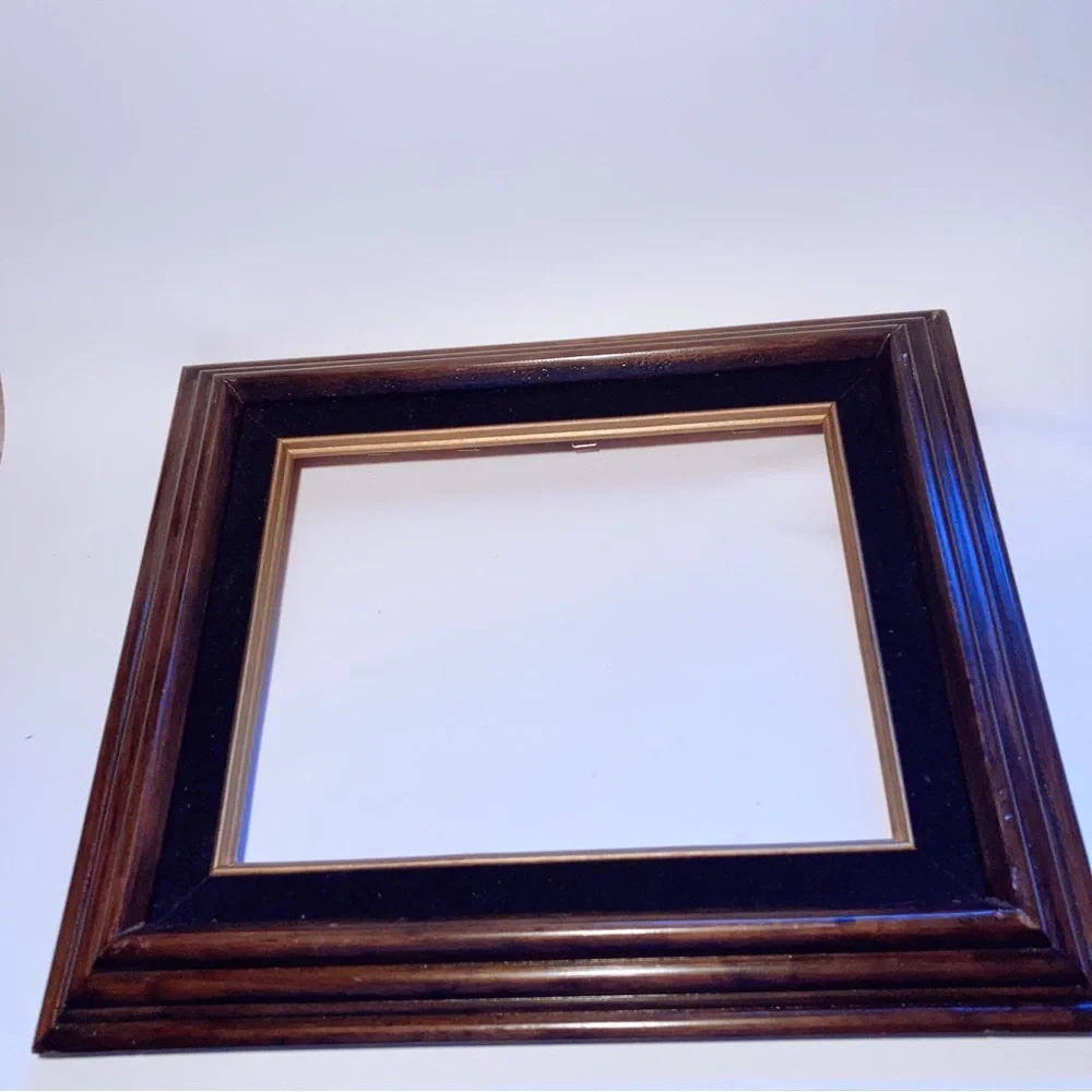 Vintage HandMade Classic Wood Picture Frame with Black and Gold Mat